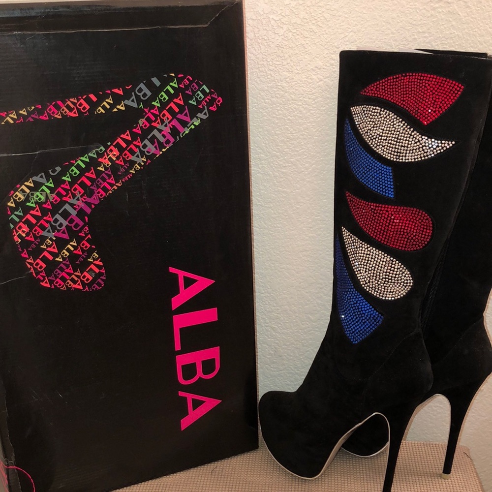 Alba Black Faux Suede Rhinestone Boots